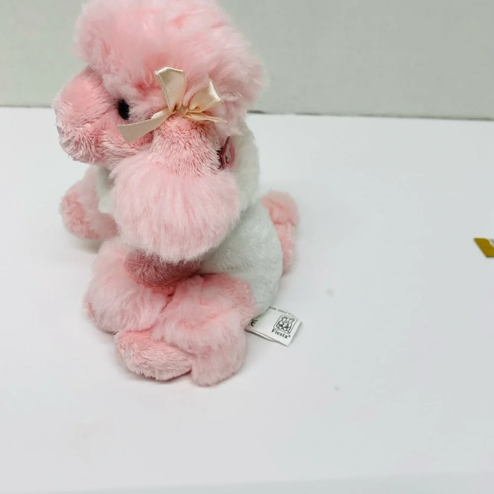 Fiesta Pink & White Setting Poodle Plush Toys 6.5 inches tall Bows on Her Ears